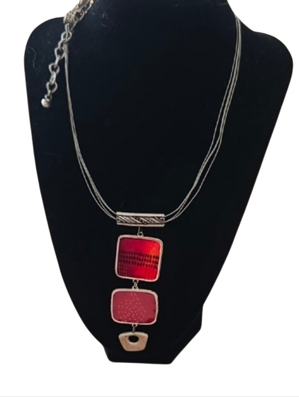 Chico's Red Pendant Multi-Chain Necklace